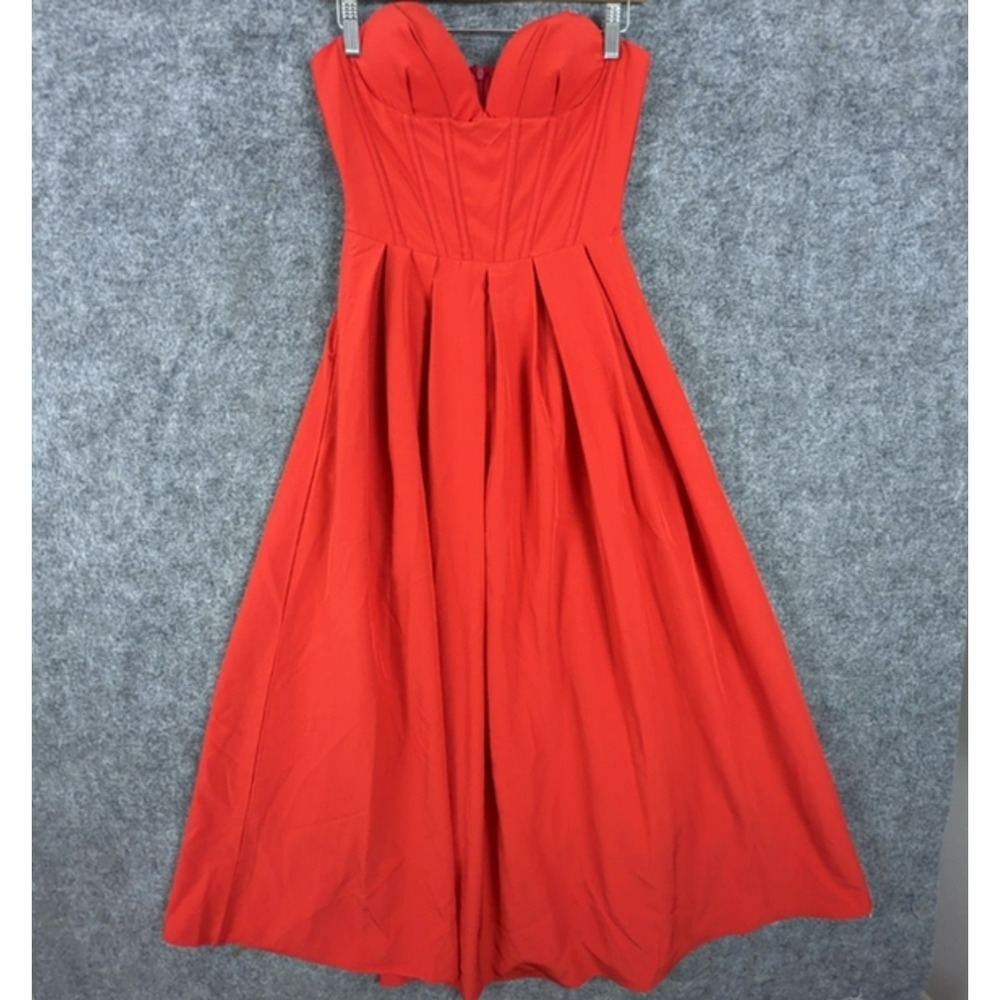 Singular Strapless Prom Dress Womens XS Red Pleated Sweetheart Neck Fit Flare